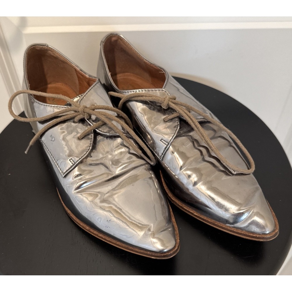 Shellys London Boston Chrome Pewter Leather Lace Up Oxford Pointed Flat Shoe 39